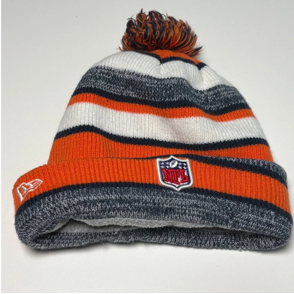 Youth Denver Broncos NFL Cuffed Pom Striped Knit Hat  New Era Beanie Orange
